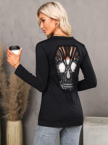WLLW Womens Long Sleeve Open Front Back Cut Out Skull Cardigan Tops